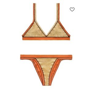 Gold & Orange Contrast Stitch Triangle Bikini - Women's Swim